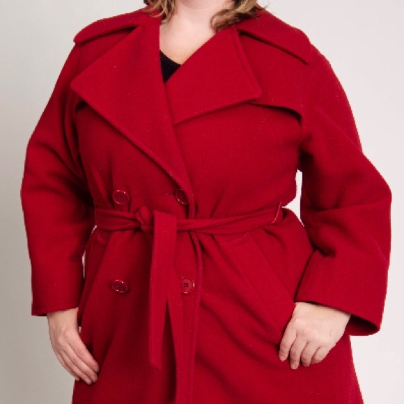 Mallia Fashions Ltd Vintage Double Breasted Red Pure Virgin Wool Long Pea Coat - Picture 2 of 13
